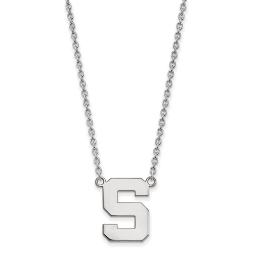 Sterling Silver Rhodium-plated LogoArt Michigan State University Letter S Large Pendant Necklace, 18"