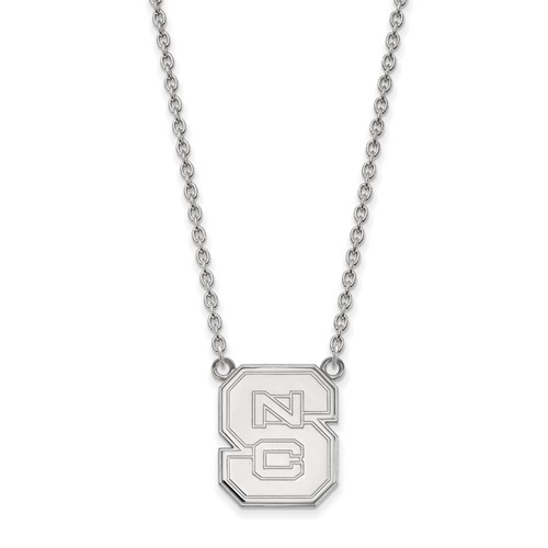 Sterling Silver Rhodium-plated LogoArt North Carolina State University N-c-s Large Pendant Necklace, 18"