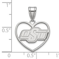Sterling Silver Rhodium-plated LogoArt Oklahoma State University O-s-u Heart Pendant view 3
