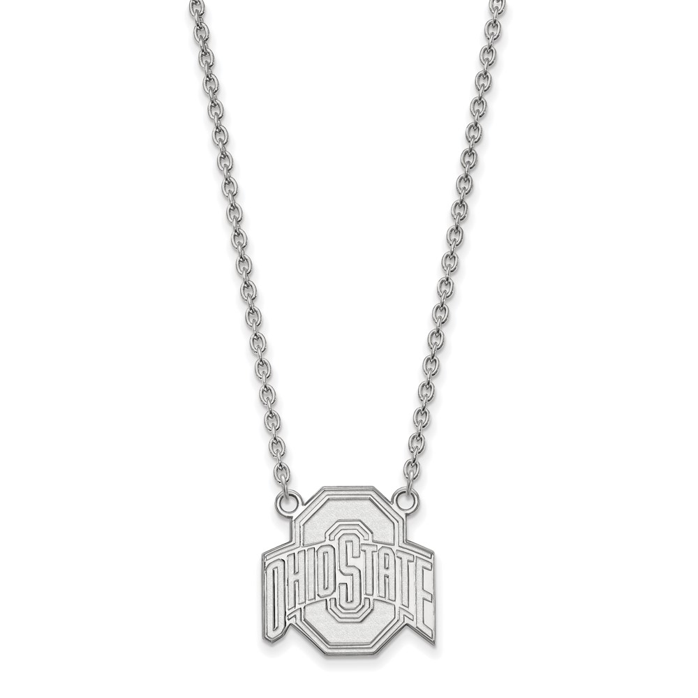 Sterling Silver Rhodium-plated LogoArt the Ohio State University Large Pendant Necklace, 18"