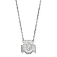 Sterling Silver Rhodium-plated LogoArt the Ohio State University Large Pendant Necklace, 18" view 1