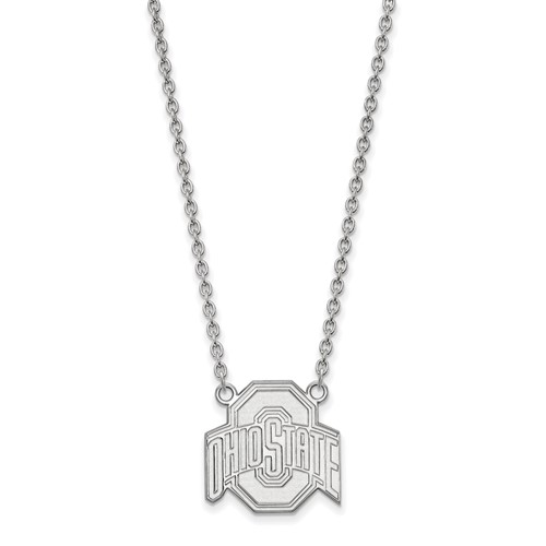 Sterling Silver Rhodium-plated LogoArt the Ohio State University Large Pendant Necklace, 18"