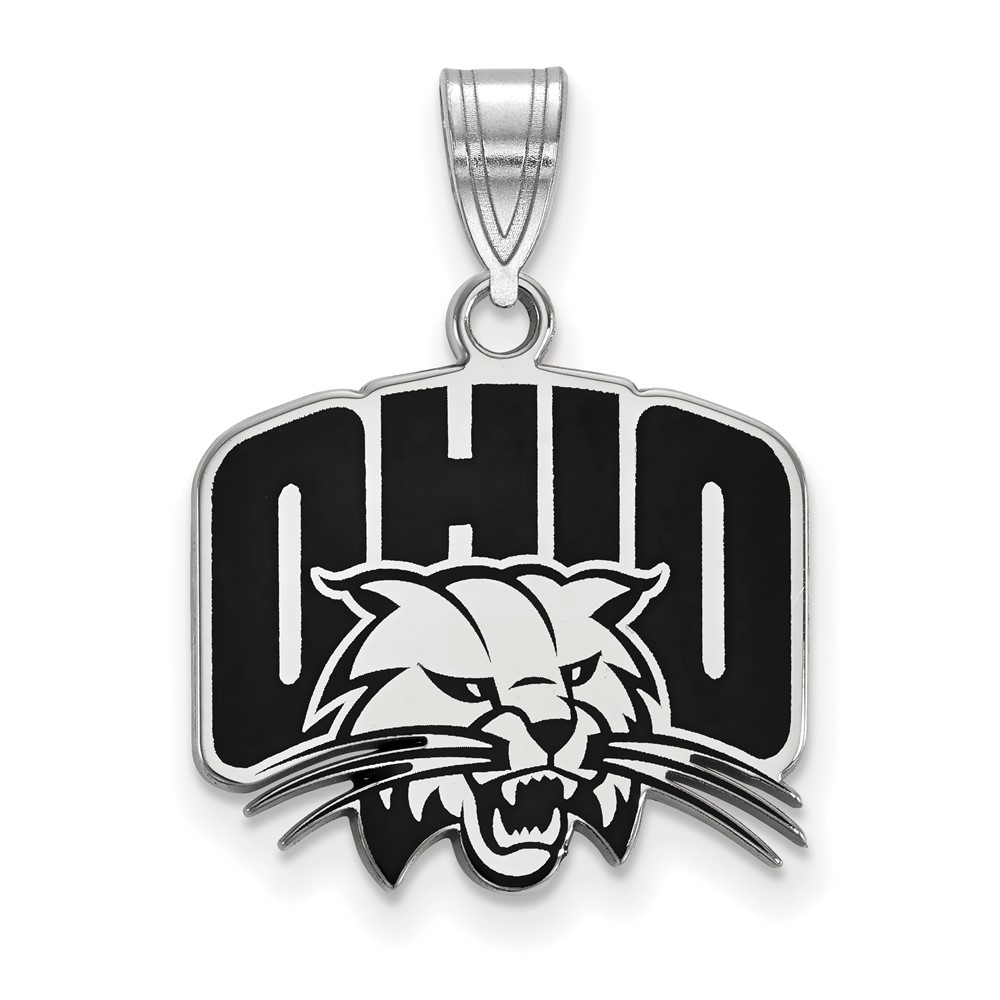 Sterling Silver Rhodium-plated LogoArt Ohio University Medium Enameled Pendant