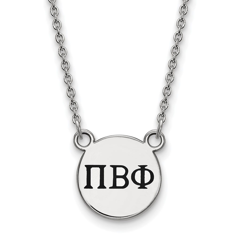 Sterling Silver Rhodium-plated LogoArt Pi Beta Phi Sorority Greek Letters Small Black Enamel Pendant Necklace, 18"