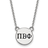 Sterling Silver Rhodium-plated LogoArt Pi Beta Phi Sorority Greek Letters Small Black Enamel Pendant Necklace, 18" view 1