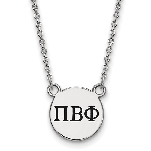 Sterling Silver Rhodium-plated LogoArt Pi Beta Phi Sorority Greek Letters Small Black Enamel Pendant Necklace, 18"