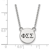 Sterling Silver Rhodium-plated LogoArt Phi Sigma Sigma Sorority Greek Letters Small Black Enamel Pendant Necklace, 18" view 2