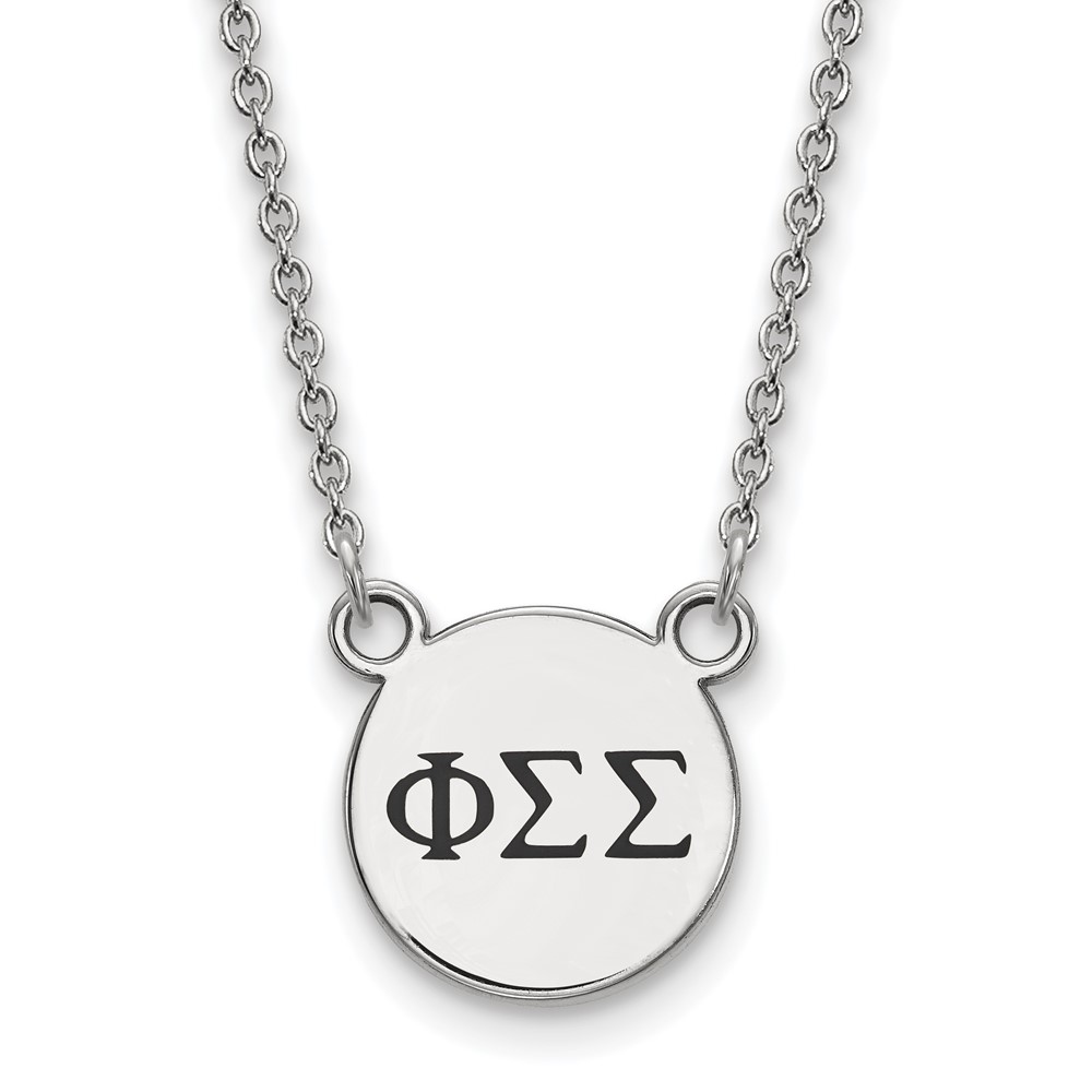 Sterling Silver Rhodium-plated LogoArt Phi Sigma Sigma Sorority Greek Letters Small Black Enamel Pendant Necklace, 18"