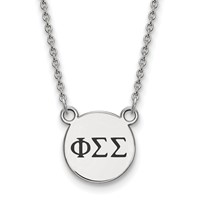 Sterling Silver Rhodium-plated LogoArt Phi Sigma Sigma Sorority Greek Letters Small Black Enamel Pendant Necklace, 18" view 1