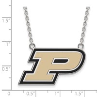Sterling Silver Rhodium-plated LogoArt Purdue University Letter P Large Enameled Pendant Necklace, 18" view 2