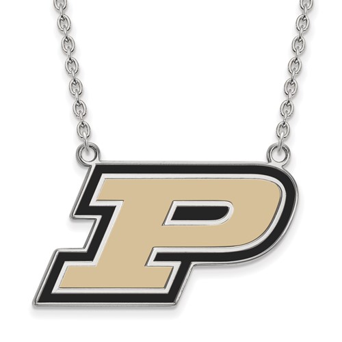 Sterling Silver Rhodium-plated LogoArt Purdue University Letter P Large Enameled Pendant Necklace, 18"