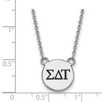 Sterling Silver Rhodium-plated LogoArt Sigma Delta Tau Sorority Greek Letters Small Black Enamel Pendant Necklace, 18" view 2