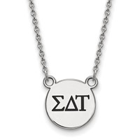 Sterling Silver Rhodium-plated LogoArt Sigma Delta Tau Sorority Greek Letters Small Black Enamel Pendant Necklace, 18" view 1