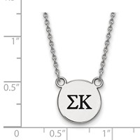Sterling Silver Rhodium-plated LogoArt Sigma Kappa Sorority Greek Letters Small Black Enamel Pendant Necklace, 18" view 2