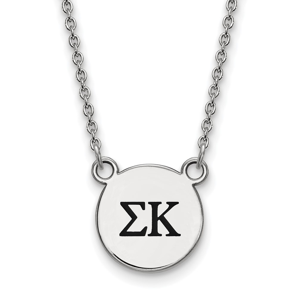 Sterling Silver Rhodium-plated LogoArt Sigma Kappa Sorority Greek Letters Small Black Enamel Pendant Necklace, 18"