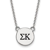 Sterling Silver Rhodium-plated LogoArt Sigma Kappa Sorority Greek Letters Small Black Enamel Pendant Necklace, 18" view 1