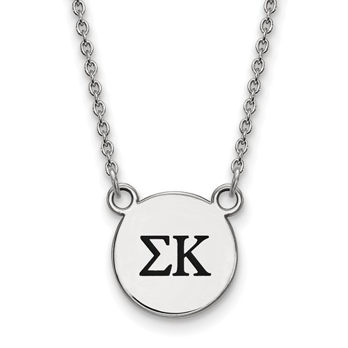 Sterling Silver Rhodium-plated LogoArt Sigma Kappa Sorority Greek Letters Small Black Enamel Pendant Necklace, 18"