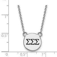 Sterling Silver Rhodium-plated LogoArt Sigma Sigma Sigma Sorority Greek Letters Small Black Enamel Pendant Necklace, 18" view 2