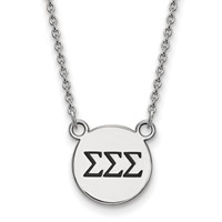 Sterling Silver Rhodium-plated LogoArt Sigma Sigma Sigma Sorority Greek Letters Small Black Enamel Pendant Necklace, 18" view 1