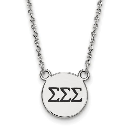Sterling Silver Rhodium-plated LogoArt Sigma Sigma Sigma Sorority Greek Letters Small Black Enamel Pendant Necklace, 18"