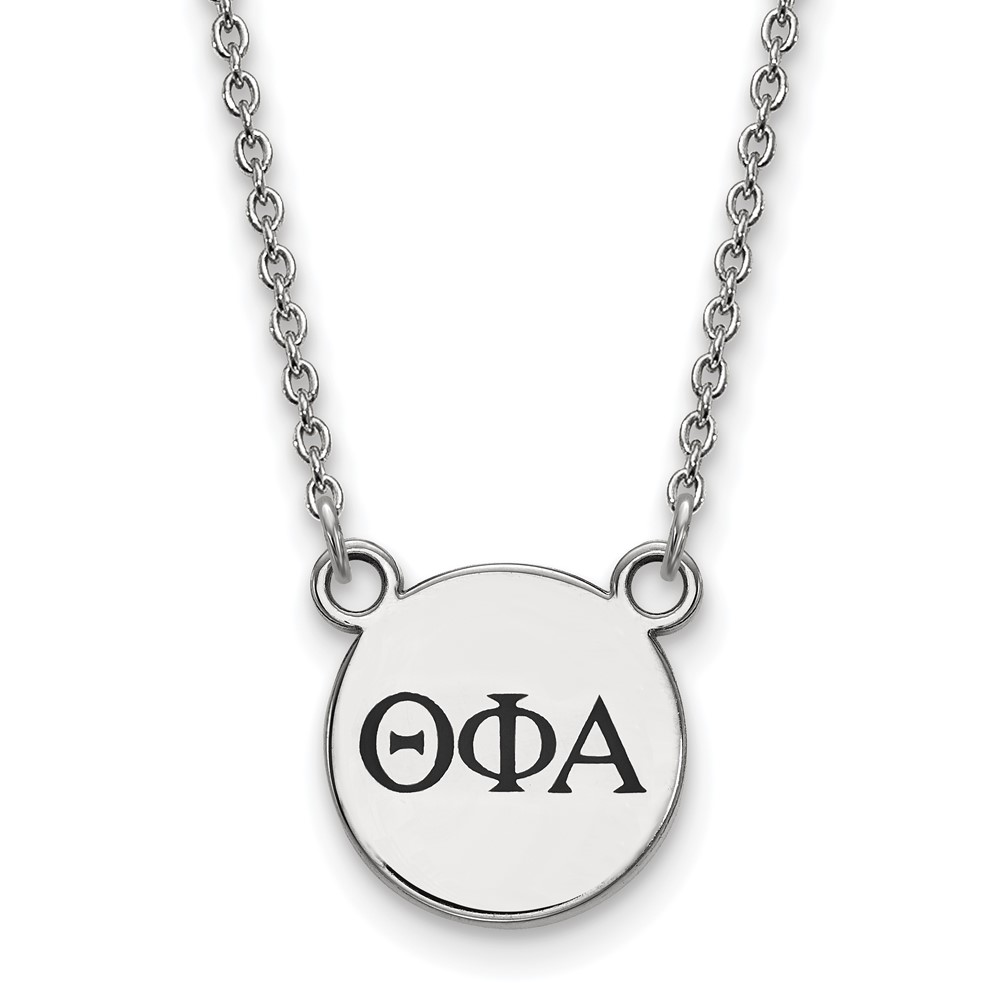 Sterling Silver Rhodium-plated LogoArt Theta Phi Alpha Sorority Greek Letters Small Black Enamel Pendant Necklace, 18"