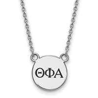 Sterling Silver Rhodium-plated LogoArt Theta Phi Alpha Sorority Greek Letters Small Black Enamel Pendant Necklace, 18" view 1