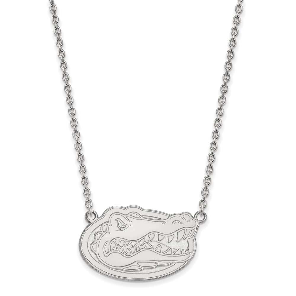 Sterling Silver Rhodium-plated LogoArt University of Florida Gator Large Pendant Necklace, 18"