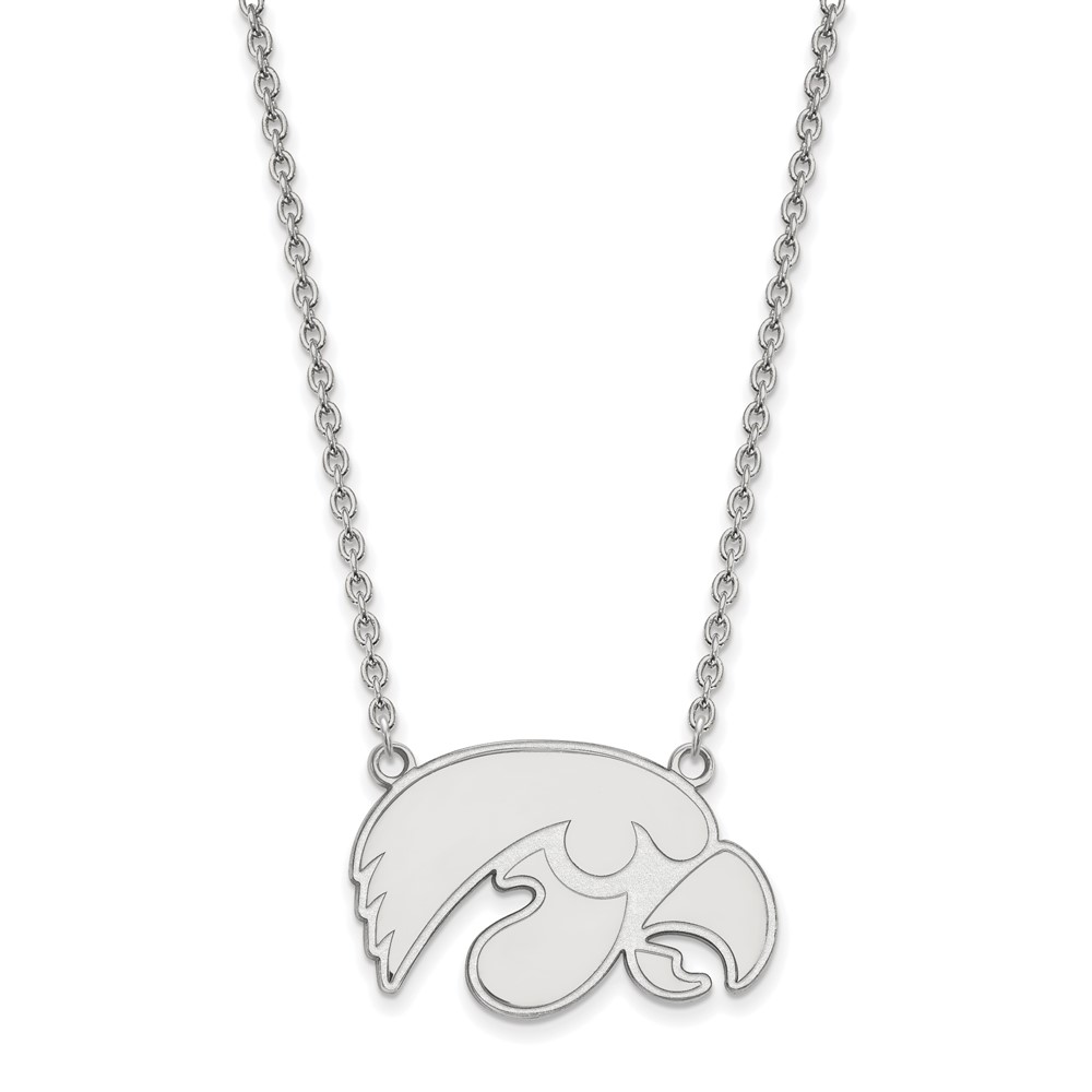 Sterling Silver Rhodium-plated LogoArt University of Iowa Hawk Large Pendant Necklace, 18"