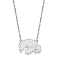 Sterling Silver Rhodium-plated LogoArt University of Iowa Hawk Large Pendant Necklace, 18" view 1