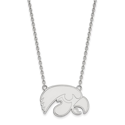 Sterling Silver Rhodium-plated LogoArt University of Iowa Hawk Large Pendant Necklace, 18"