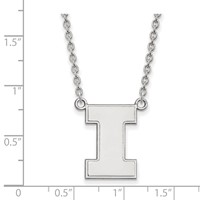 Sterling Silver Rhodium-plated LogoArt University of Illinois Letter I Large Pendant Necklace, 18" view 2