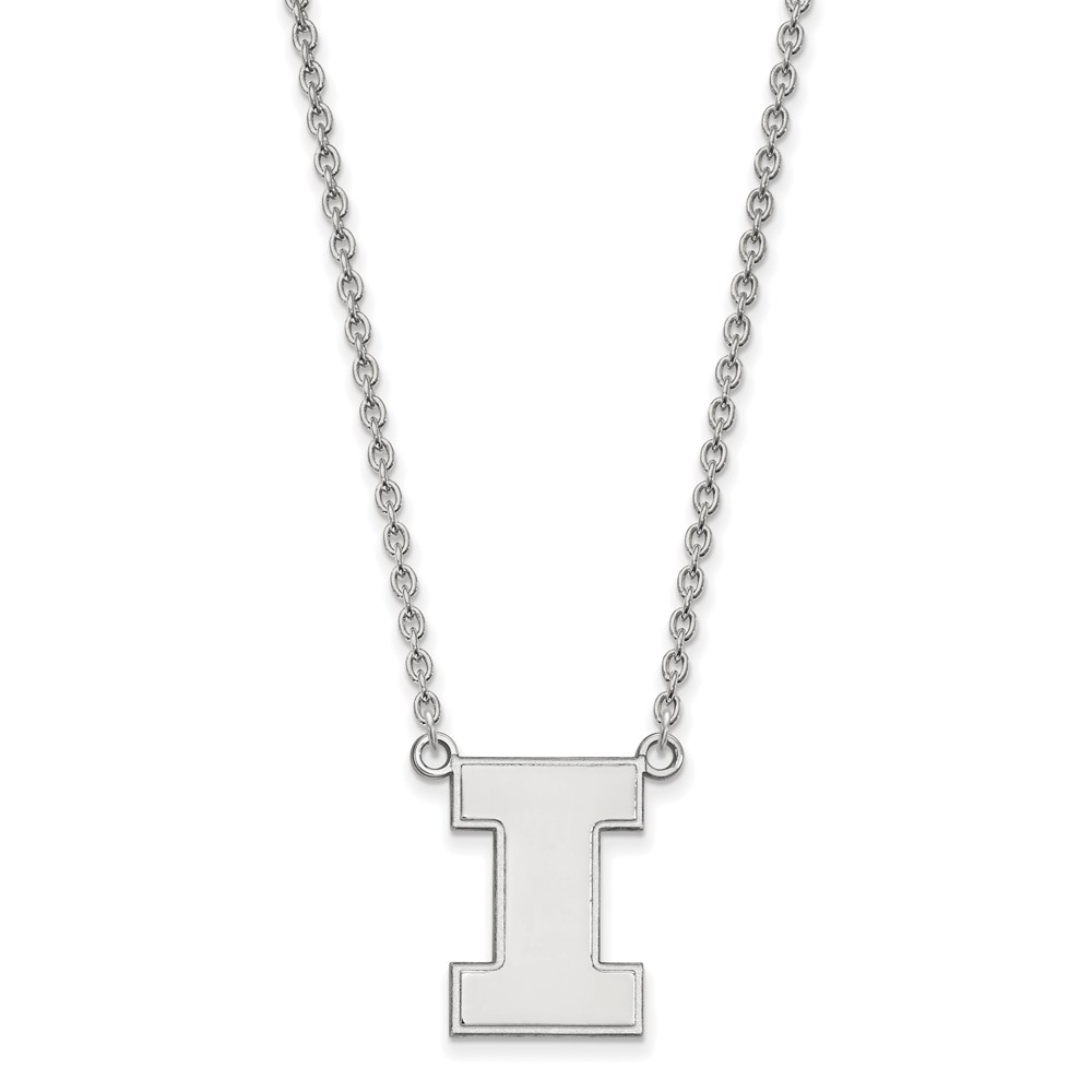 Sterling Silver Rhodium-plated LogoArt University of Illinois Letter I Large Pendant Necklace, 18"