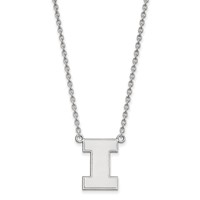 Sterling Silver Rhodium-plated LogoArt University of Illinois Letter I Large Pendant Necklace, 18" view 1