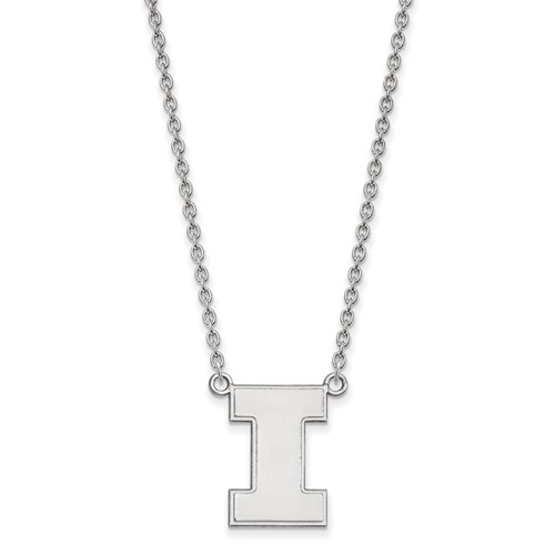 Sterling Silver Rhodium-plated LogoArt University of Illinois Letter I Large Pendant Necklace, 18"