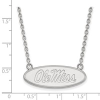 Sterling Silver Rhodium-plated LogoArt University of Mississippi Ole Miss Large Oval Pendant Necklace, 18" view 2