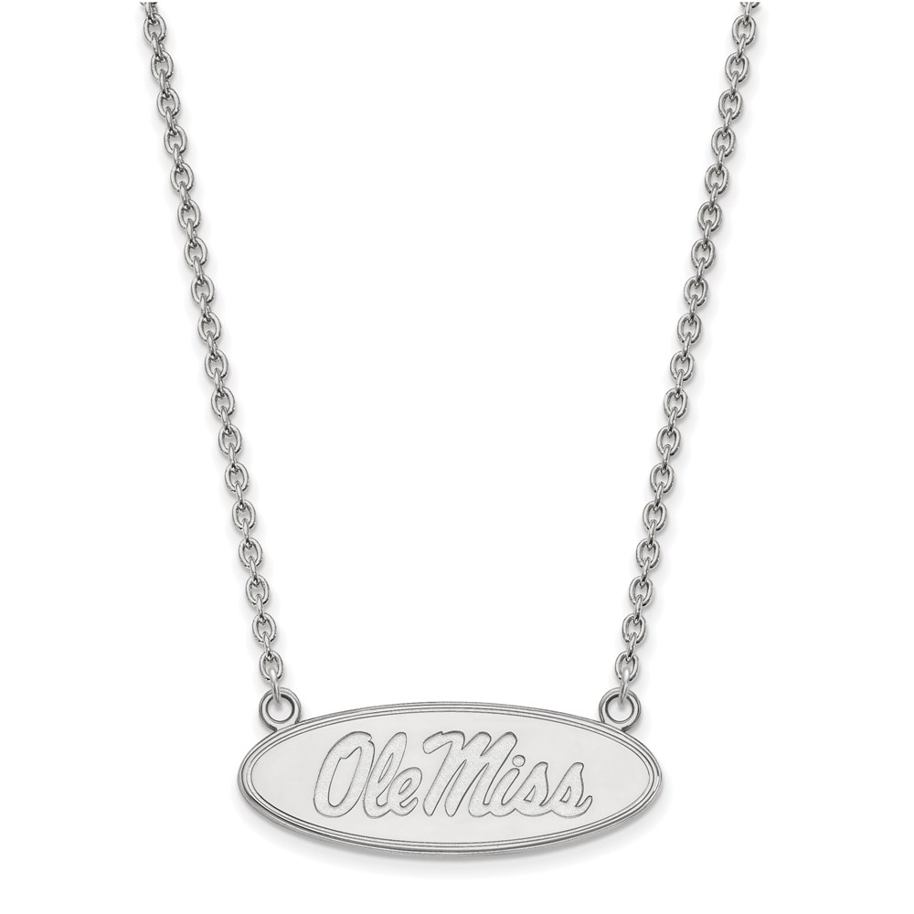 Sterling Silver Rhodium-plated LogoArt University of Mississippi Ole Miss Large Oval Pendant Necklace, 18"