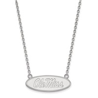 Sterling Silver Rhodium-plated LogoArt University of Mississippi Ole Miss Large Oval Pendant Necklace, 18" view 1