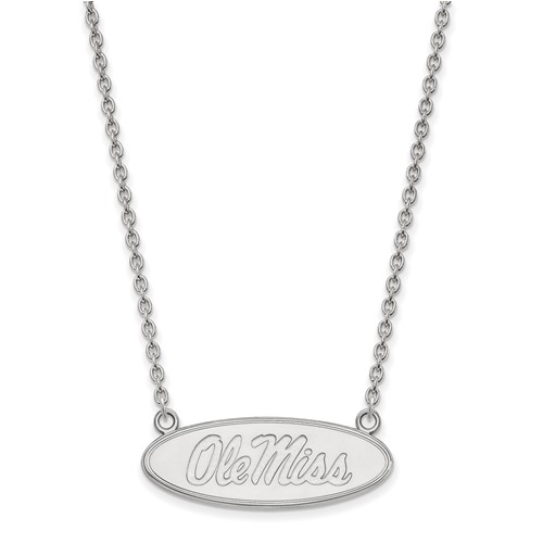 Sterling Silver Rhodium-plated LogoArt University of Mississippi Ole Miss Large Oval Pendant Necklace, 18"