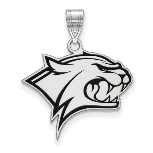 Sterling Silver Rhodium-plated LogoArt University of New Hampshire Wildcat Large Enameled Pendant