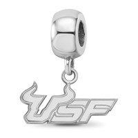 Sterling Silver Rhodium-plated LogoArt University of South Florida U-s-f Small Dangle Bead Charm view 1