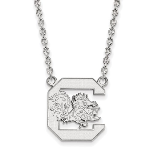 Sterling Silver Rhodium-plated LogoArt University of South Carolina Large Pendant Necklace, 18"