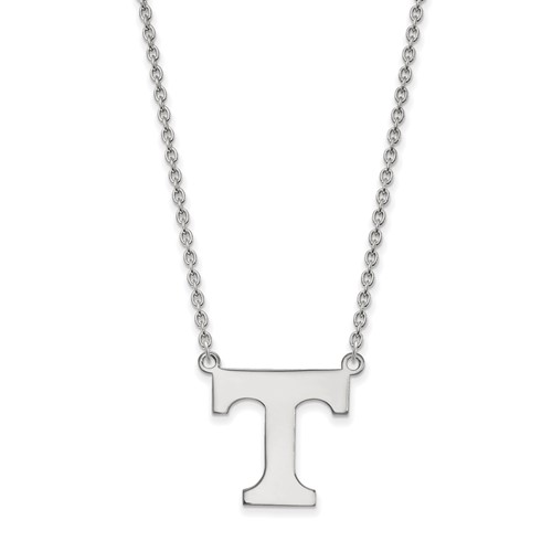 Sterling Silver Rhodium-plated LogoArt University of Tennessee Letter T Large Pendant Necklace, 18"