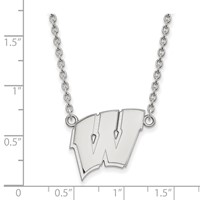Sterling Silver Rhodium-plated LogoArt University of Wisconsin Letter W Large Pendant Necklace, 18" view 2