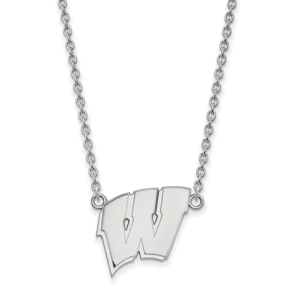 Sterling Silver Rhodium-plated LogoArt University of Wisconsin Letter W Large Pendant Necklace, 18"