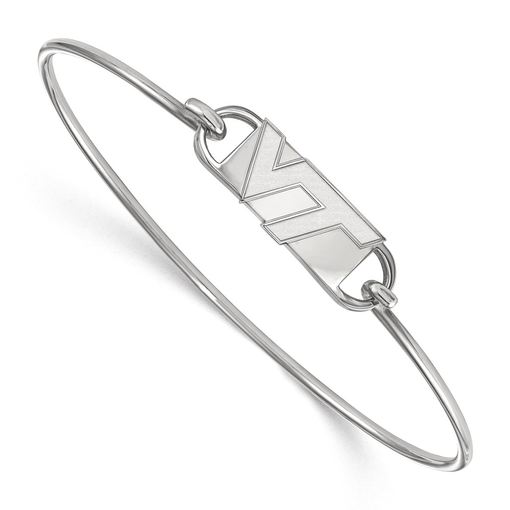 Sterling Silver Rhodium-plated LogoArt Virginia Tech V-t Small Center Wire Bangle, 7"