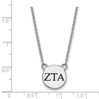 Sterling Silver Rhodium-plated LogoArt Zeta Tau Alpha Sorority Greek Letters Small Black Enamel Pendant Necklace, 18" view 2