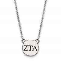 Sterling Silver Rhodium-plated LogoArt Zeta Tau Alpha Sorority Greek Letters Small Black Enamel Pendant Necklace, 18" view 1