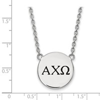 Sterling Silver Rhodium-plated LogoArt Alpha Chi Omega Sorority Greek Letters Large Black Enamel Pendant Necklace, 18" view 2