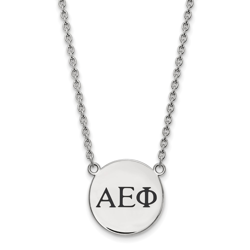 Sterling Silver Rhodium-plated LogoArt Alpha Epsilon Phi Sorority Greek Letters Small Black Enamel Pendant Necklace, 18"