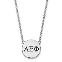 Sterling Silver Rhodium-plated LogoArt Alpha Epsilon Phi Sorority Greek Letters Small Black Enamel Pendant Necklace, 18" view 1